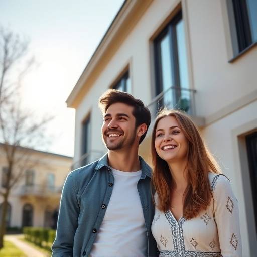 Luca e Sara, una giovane coppia, davanti alla loro nuova casa a Milano