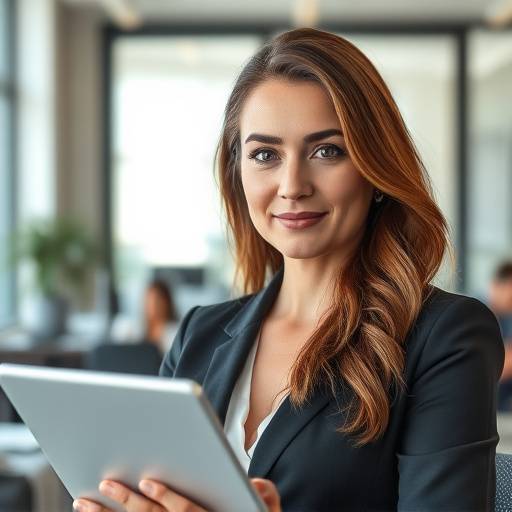 Ritratto di Giulia Bianchi, professionista con un tablet, concentrata sul lavoro