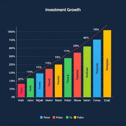 Un grafico a barre che illustra la crescita degli investimenti, con barre colorate e etichette chiare per facilitare la comprensione.