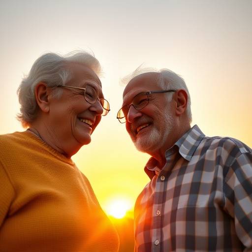 Una coppia anziana che sorride guardando il tramonto, simbolo di una pensione serena
