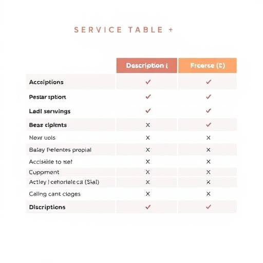 Una tabella che riassume i servizi offerti, le loro descrizioni e i relativi prezzi, progettata per essere facilmente comprensibile e accessibile.